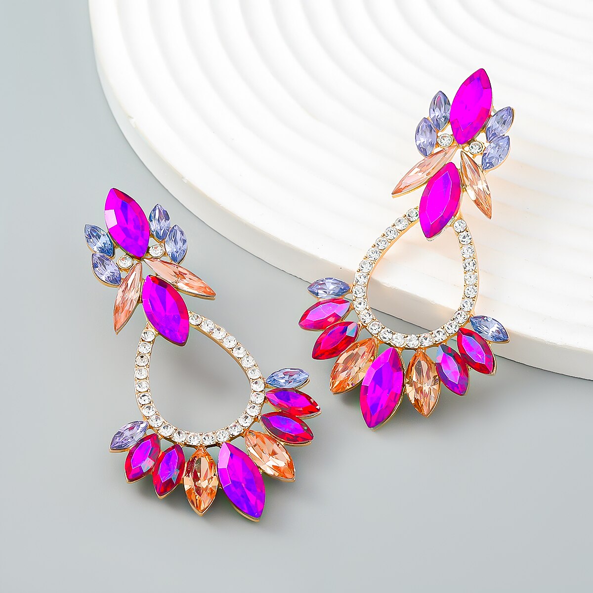 Fashion Metal Rhinestone Flower Geometric Earrings Women