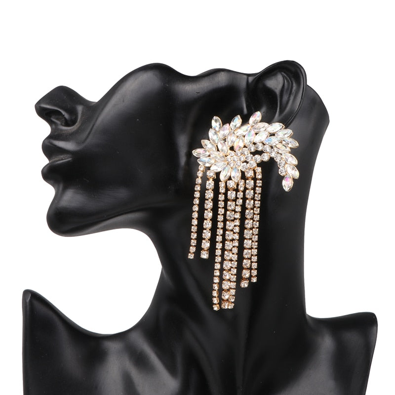 New Long Crystal Tassel Dangle Earrings Female Fine Rhinestones Drop Earring for Women