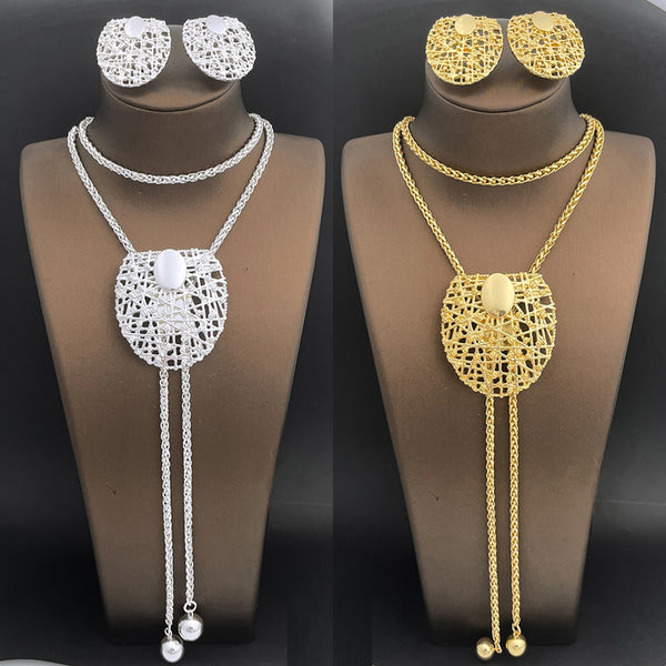 Fashion Jewelry For Women Necklace Earring Sets Adjustable Long Chain Big Pendant