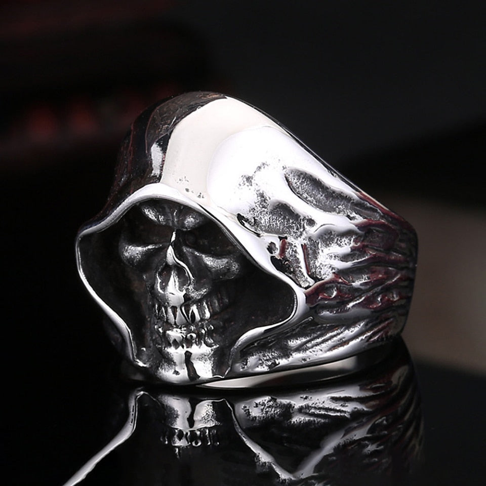 Gothic Vintage Stainless Steel Death Skull Ring For Men