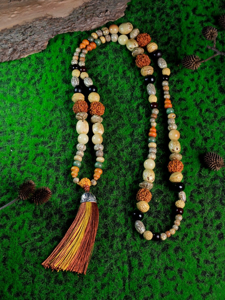 Natural Wood Beads 108 Japamala Necklace WithTassel,