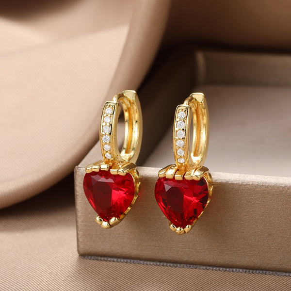 Trending Products Fashion Earrings New In Matel Colorful Heart Zircon Hoops Earring