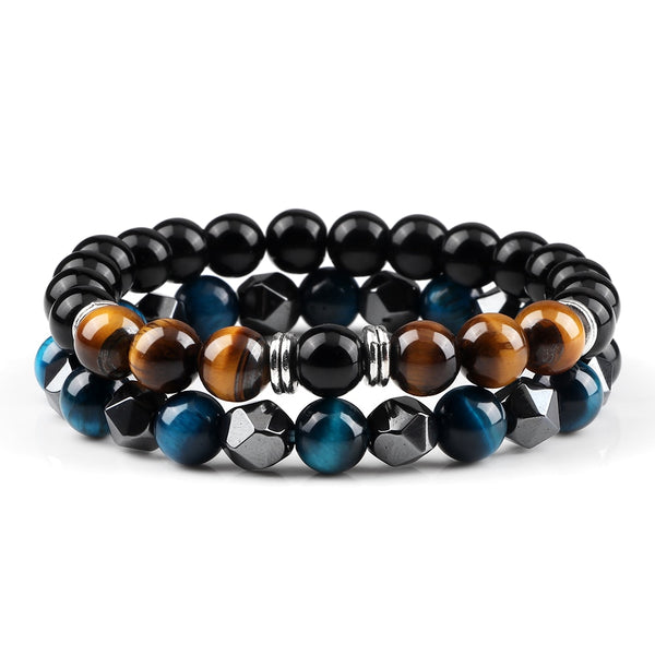 2pcs Men Hematite Energy Bracelets Tiger Eye Stone Bead Couple Bracelets for Women