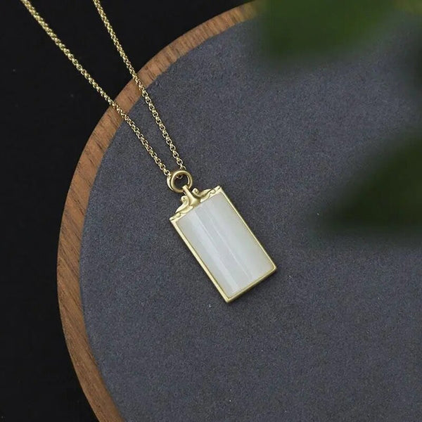 New Silver Inlaid Natural Hotan White Jade Pendant