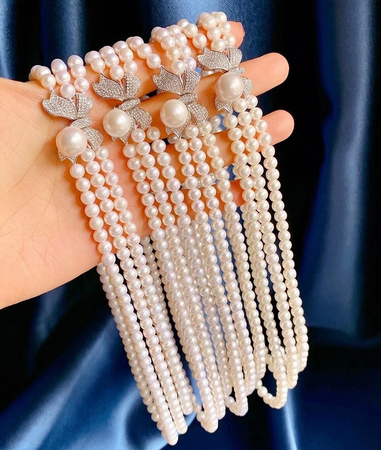 Korean Elegant Pearl Beads Three Floors Necklace for Women