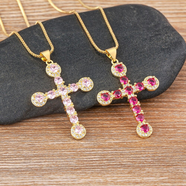 New Creativity Light Luxury Zircon Cross Pendant Necklace for Women Men