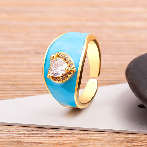 New Trendy Enamel Dripping Oil Zircon Opening Rings For Women