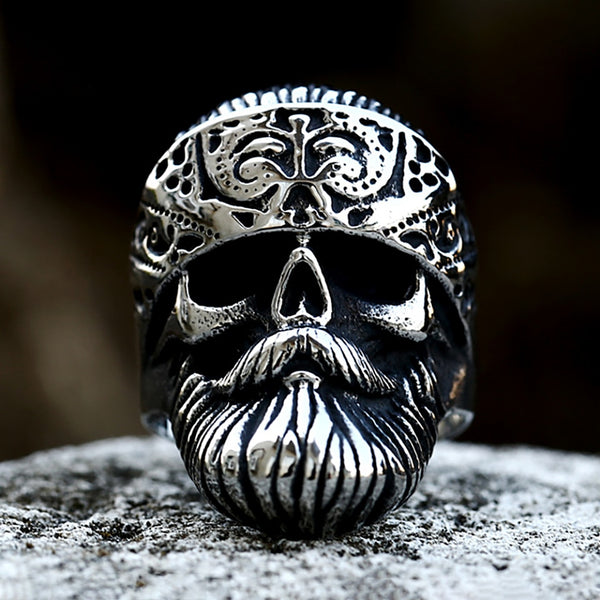 Vintage Stainless Steel Big Beard Skull Rings Punk Hip Hop Skeleton Ring For Men