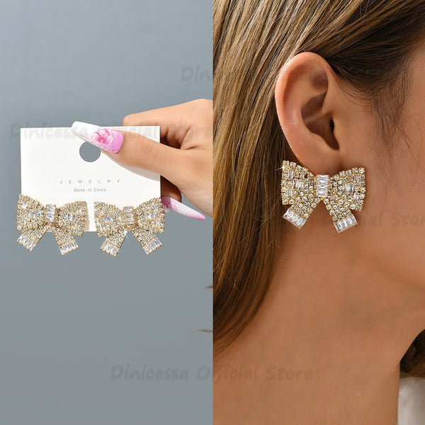 Elegant Sweet Cute Bowknot Fashion Rhinestone Stud Earrings For Women