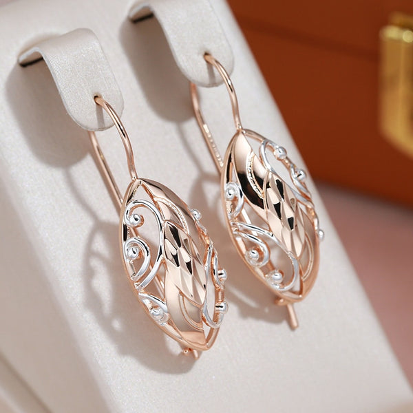 Full Hollow Texture 585 Rose Gold Color White Plating Pendant Earrings for Women