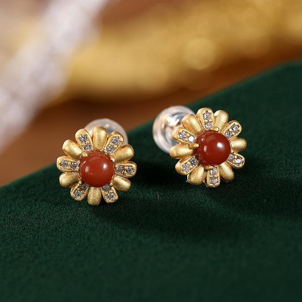 Classic design southern rubellite sunflowers crystal flowers earrings for women