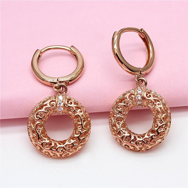 585 purple gold inlaid crystal hoop earrings for women