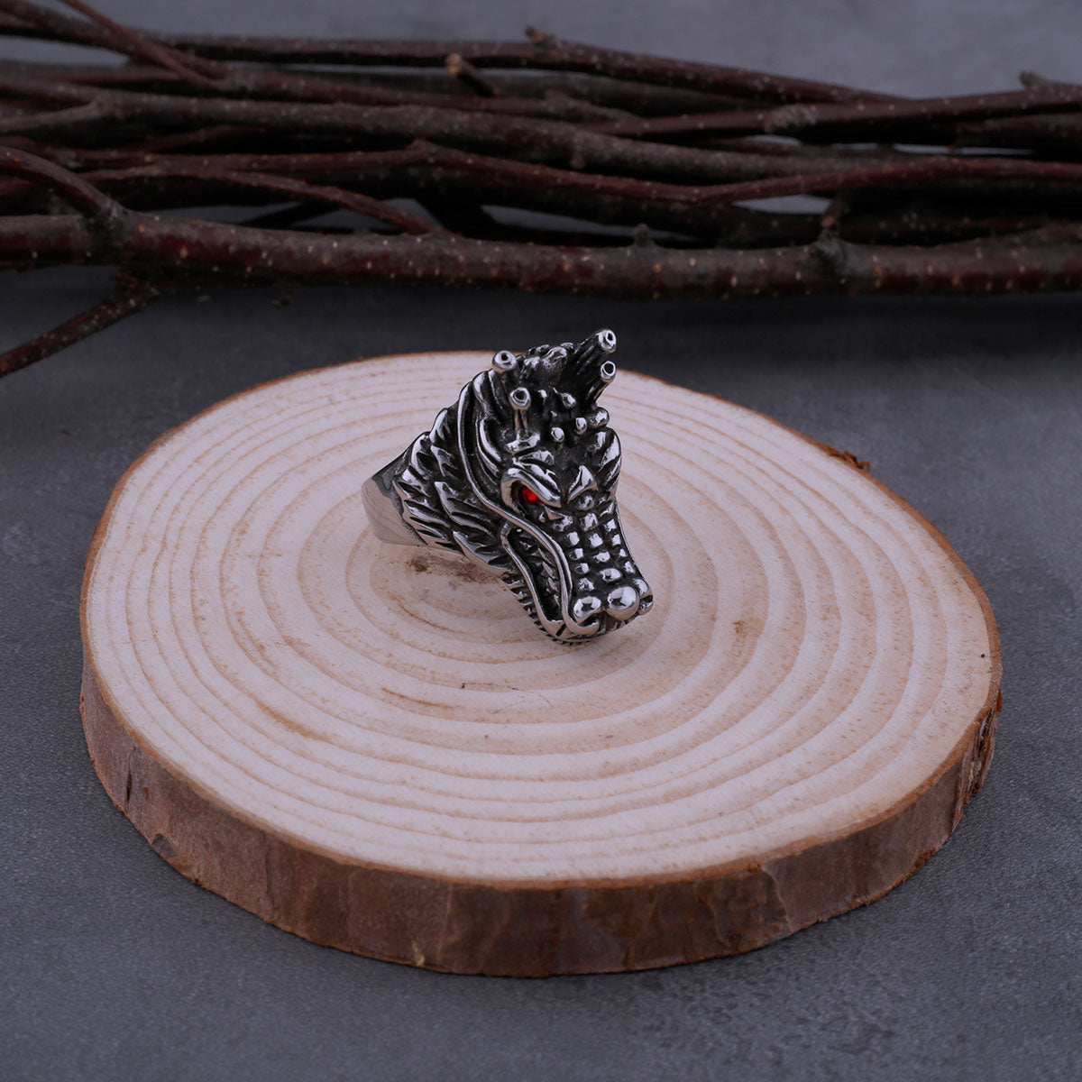 Men's Stainless Steel Hip Hop Red Eye Dragon Ring