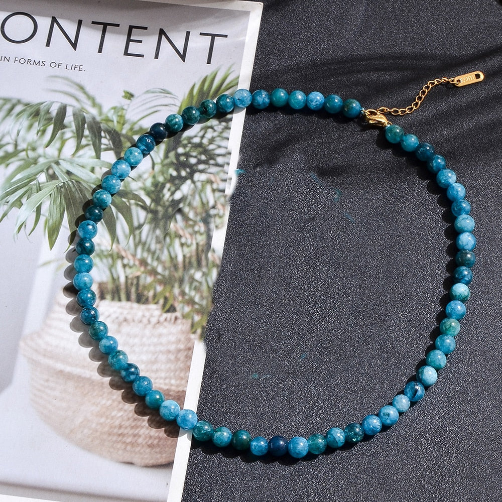 6mm Semi Precious Stone Beaded Choker Necklace for Women