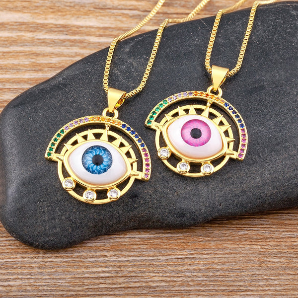 New Creative Design Lucky Turkish Evil Eye Semicircle Pendant Choker 4 Colors Chain Necklace