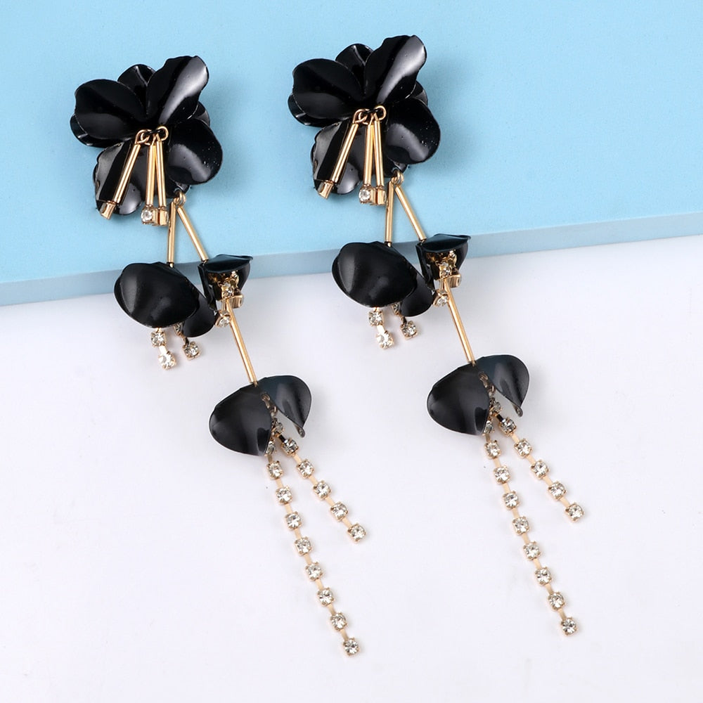 New Long Tassel Metal Flower Earrings For Women