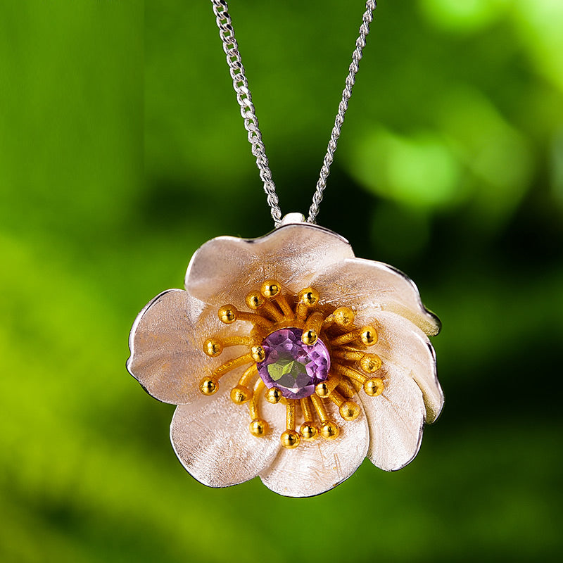 Blooming Anemone Flower Pendant without Necklace