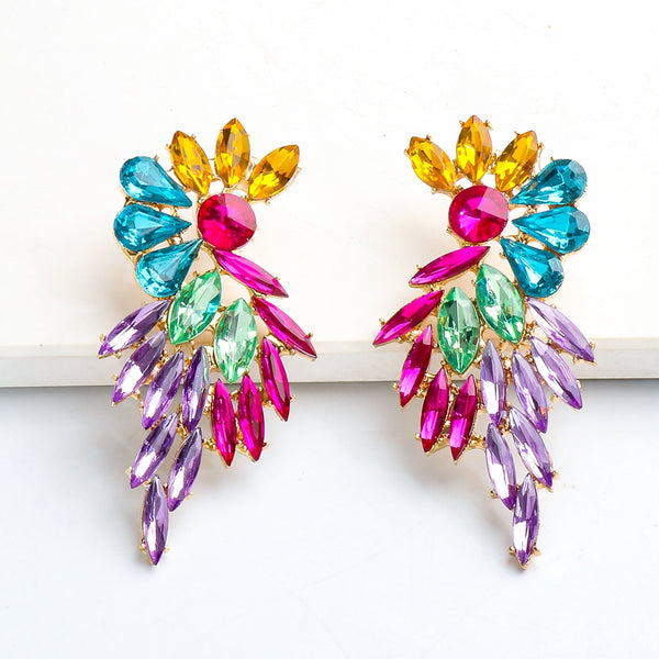 Retro Colored Rhinestone Wings Earrings Crystal Earrings