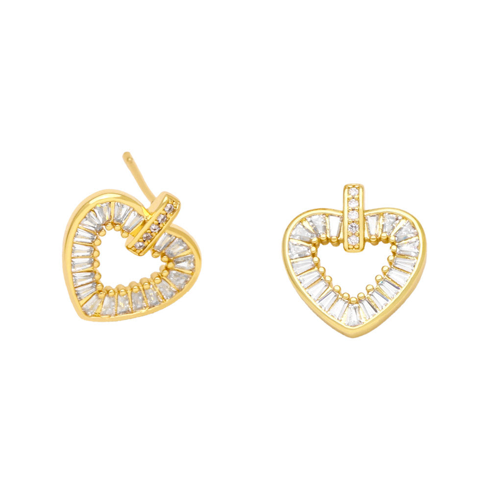 CZ Rhinestone Heart Stud Earrings for Women Copper Gold Plated Hoops Rainbow Crystal Earrings