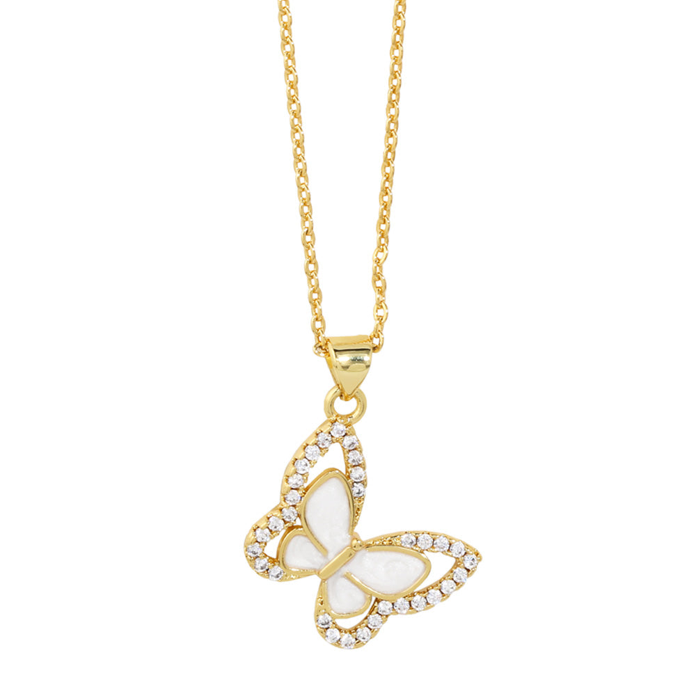 Copper Gold Plated Butterfly Necklaces for Women Multicolor CZ Rhinestone Dragonfly Necklace