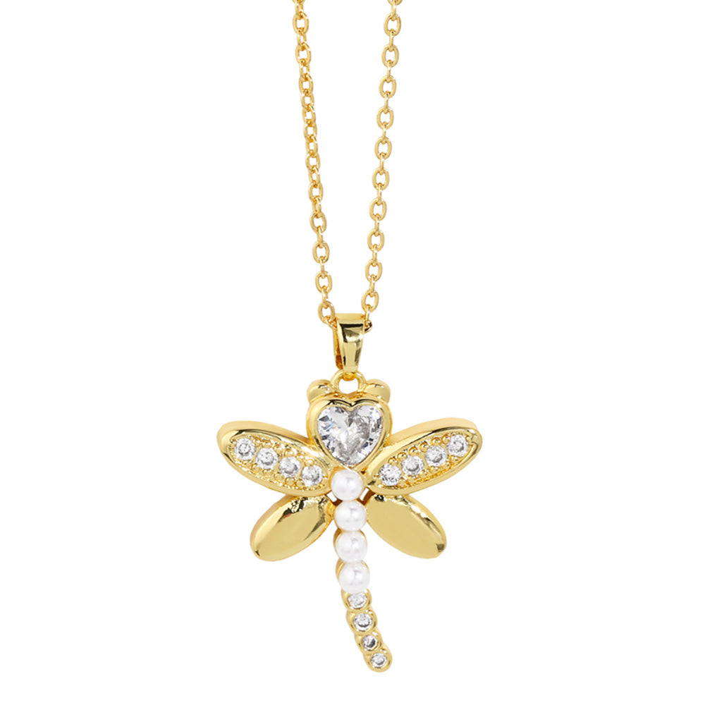 Copper Gold Plated Butterfly Necklaces for Women Multicolor CZ Rhinestone Dragonfly Necklace