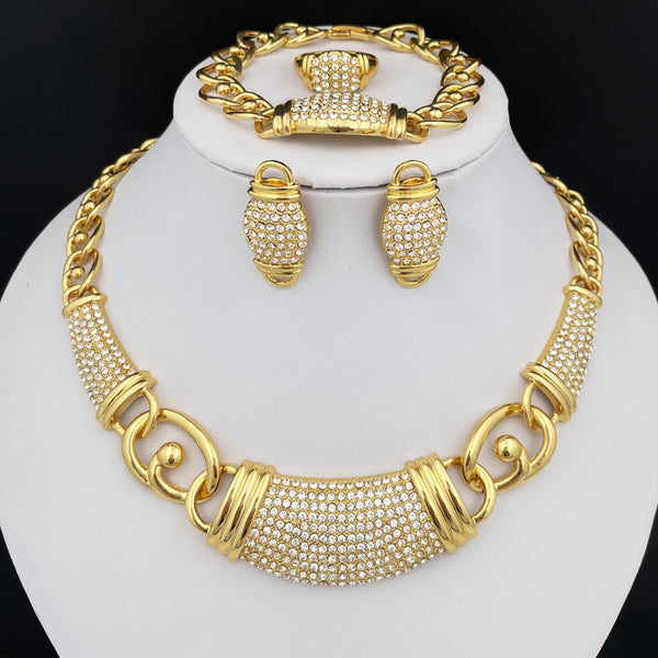 Gold Color Jewelry Set  Necklace Earrings Ring Bracelet Set