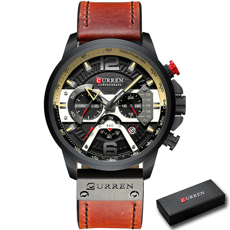 Luxury Leather Watch For Men Waterproof Quartz Clock  Sport Chronograph