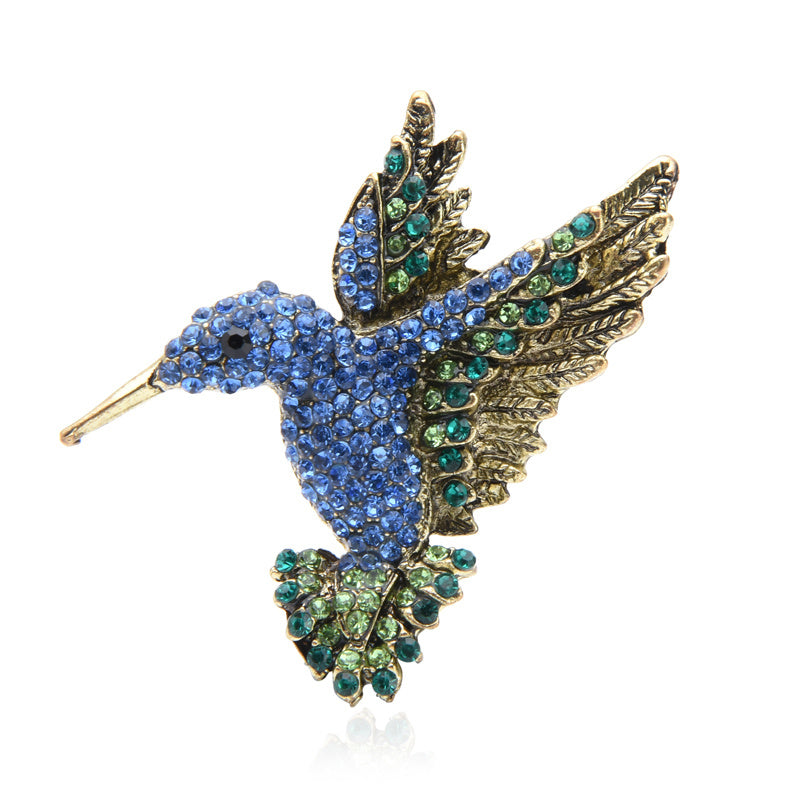 Pink Blue Rhinestone Hummingbird Brooches Women Men