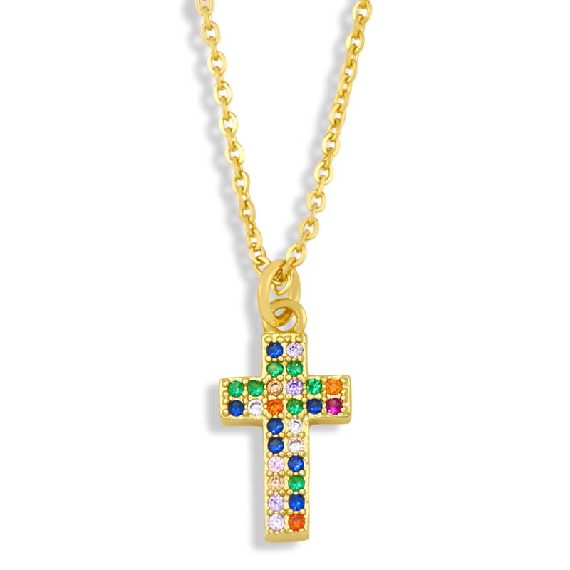 Multicolor Cross Necklace For Women CZ Pave Rhinestone Small Lightning Star Pendant Necklace