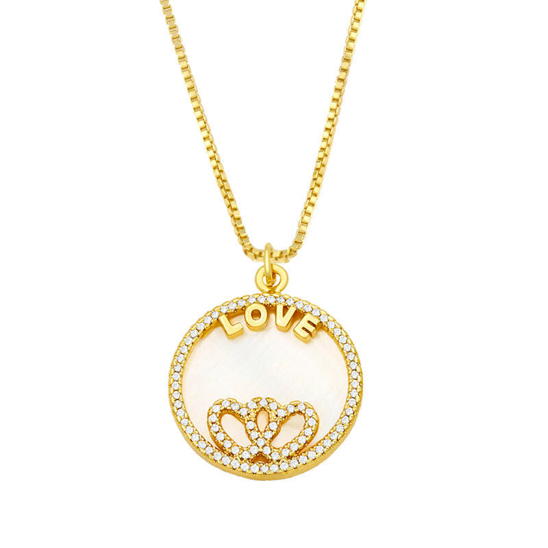 Shell Round Double Heart Necklace For Women Gold Plated Tree Of Life Pendant Necklace