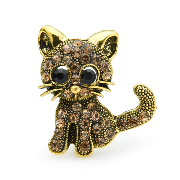 Vintage Rhinestone Cat Brooches  Women Small Animal Party Casual Brooch