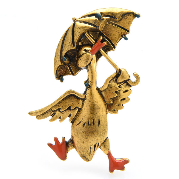 Vintage Taking Umbrella Duck Brooches For Women