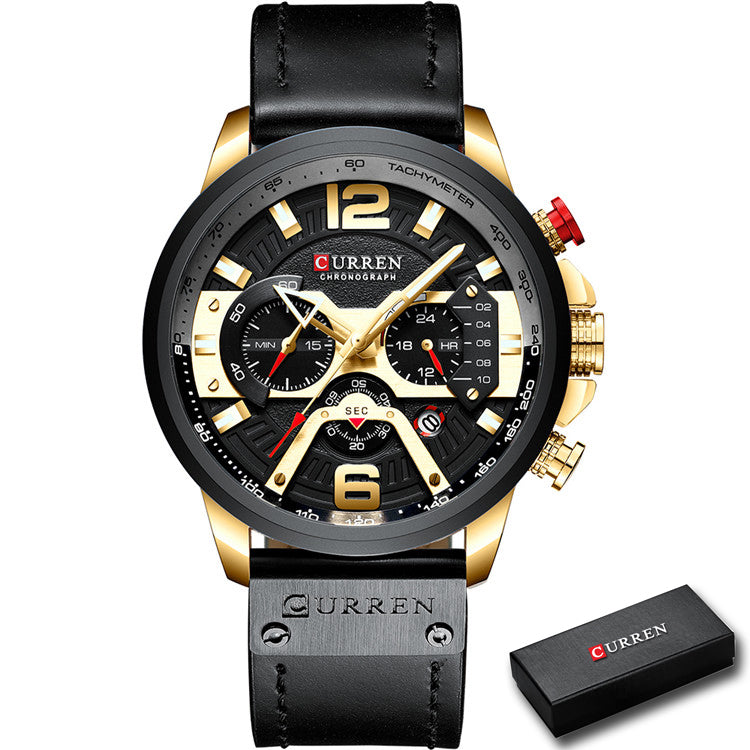 Luxury Leather Watch For Men Waterproof Quartz Clock  Sport Chronograph