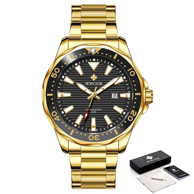 Gold Watch Mens Sports Diver Quartz 30ATM Waterproof Luminous Date Wristwatches