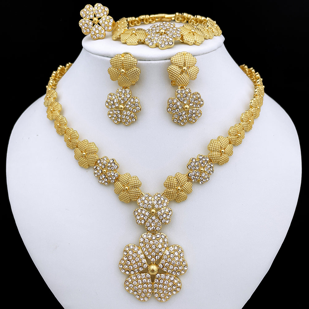 Dubai Gold Plated Jewelry Sets Women‘s Necklace Earrings Large Pendant Nigeria Bridal Jewelry