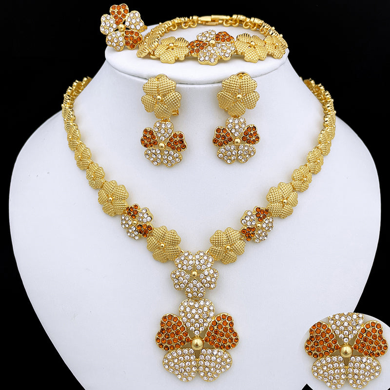 Dubai Gold Plated Jewelry Sets Women‘s Necklace Earrings Large Pendant Nigeria Bridal Jewelry