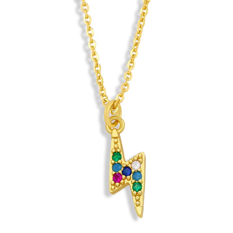 Multicolor Cross Necklace For Women CZ Pave Rhinestone Small Lightning Star Pendant Necklace