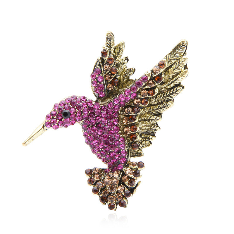 Pink Blue Rhinestone Hummingbird Brooches Women Men