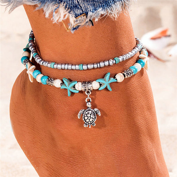 Fashion Sea Turtles Pearl Starfish Wave Heart Charms Bracelets Anklets