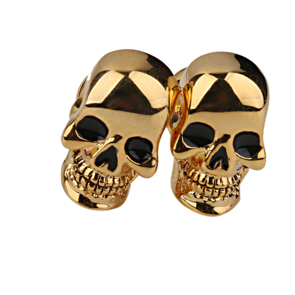 1 Pair Gold Tone Scary Copper Skull Cufflinks