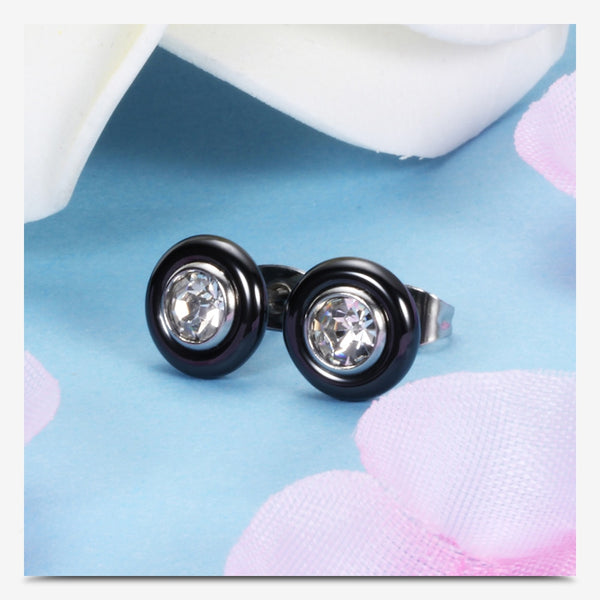 New Wedding Earring Jewelry Black White Ceramic Stud Earrings