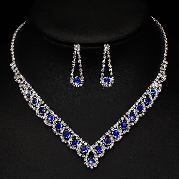 New Royal Blue Crystal Bridal Jewelry Sets