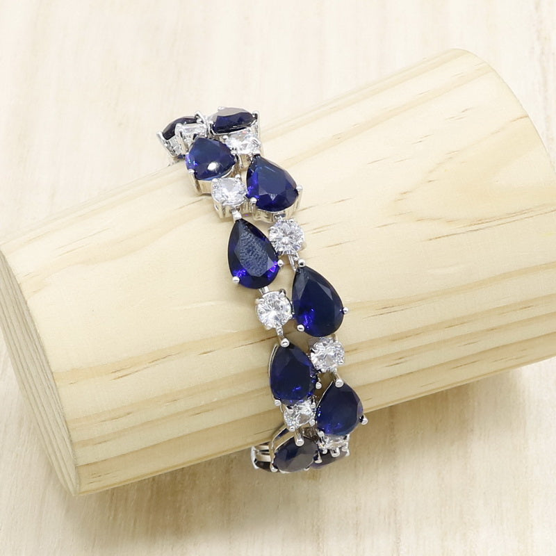 Royal Blue Semi-precious Silver Color Bridal Jewelry Sets