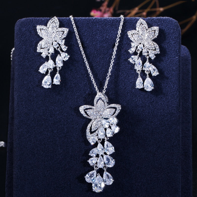 Cubic Zirconia Tassel Drop  Jewelry Sets