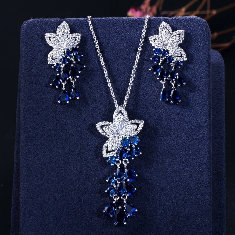 Cubic Zirconia Tassel Drop  Jewelry Sets