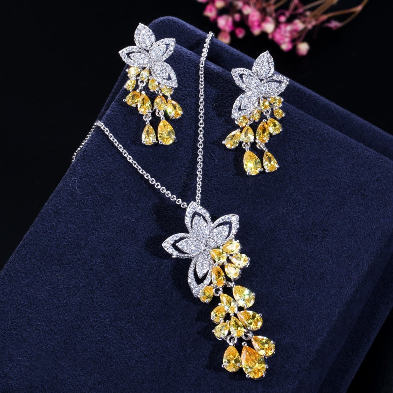 Cubic Zirconia Tassel Drop  Jewelry Sets