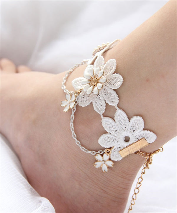 Handmade White Lace Anklet Gothic Jewelry for Women