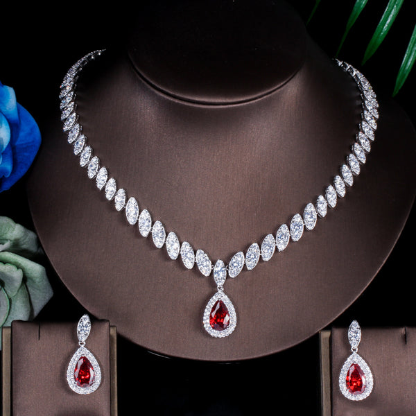 African Design Bridal Accessories Red Cubic Zirconia Beads Jewelry Sets