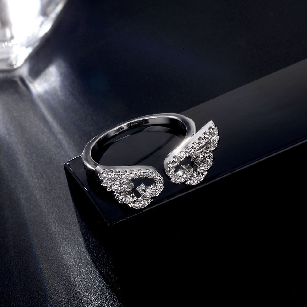 Adjustable Angel Wings Ring Micro Pave Zircon Gold-Color Rings