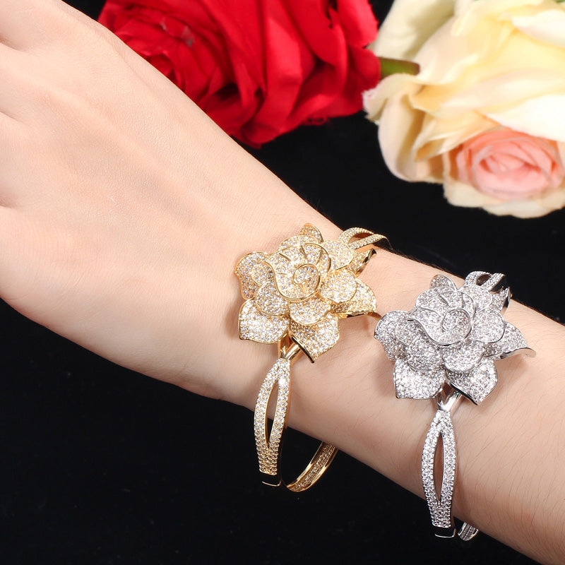 African AAA+ Cubic Zirconia Big Flower Shape Bangle Sets